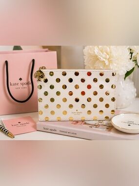 kate spade Gold Polka Dot‎ Zip Pouch Bag